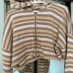 Kendall & Kylie Tan and White Striped Hoodie